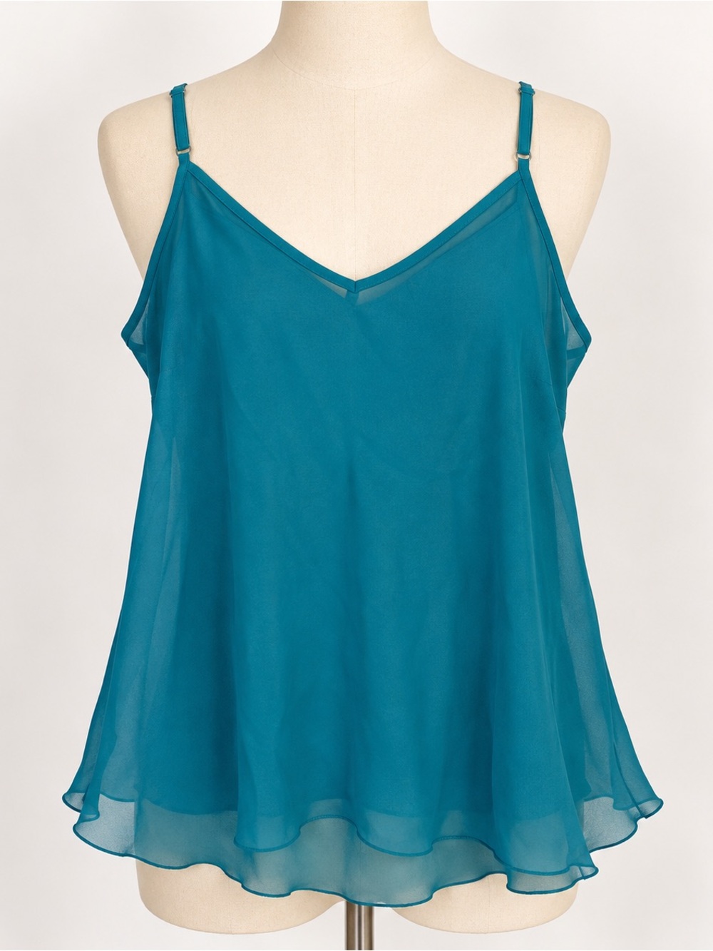 Notations XL Teal Chiffon Double Layer V-Neck Camisole Tank Top
